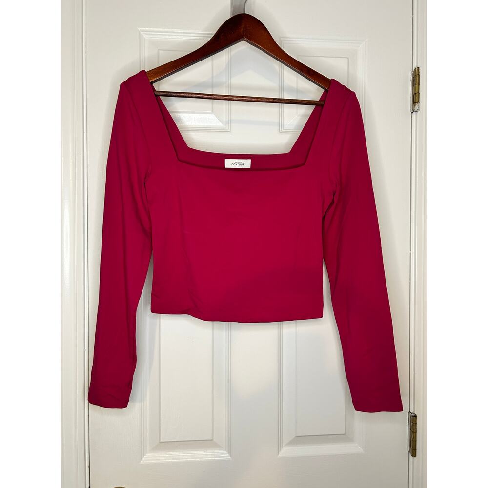 Aritzia Babaton Contour Square Neck Long Sleeve Top Pink Womens L Cropped